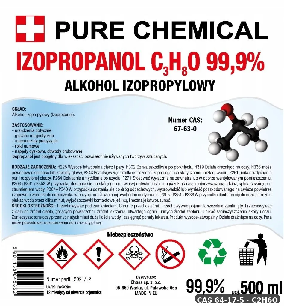 alkohol izopropylowy 99.9 do czyszczenia elektroniki 500ml